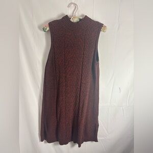 Y2K Brown Knit Sleeveless Mock Turtleneck Retro Boho Mini Shift Dress Size M